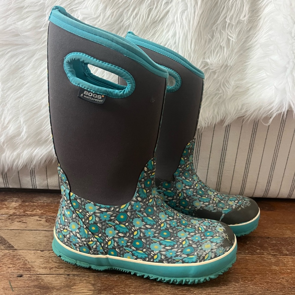 Bogs Kids' Floral Boots - Gray and Teal